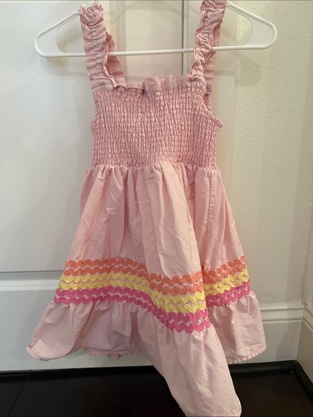 btween Pink Smocked Sundress with Colorful Ric-Rac Trim